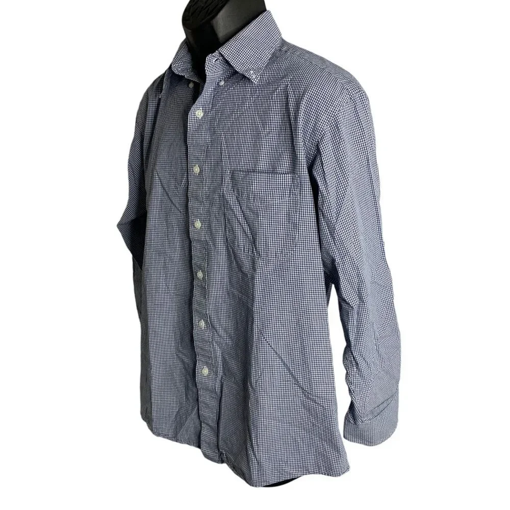 Club Room Gingham Button Down Shirt L Blue Long Sleeve Chest Pocket Collar